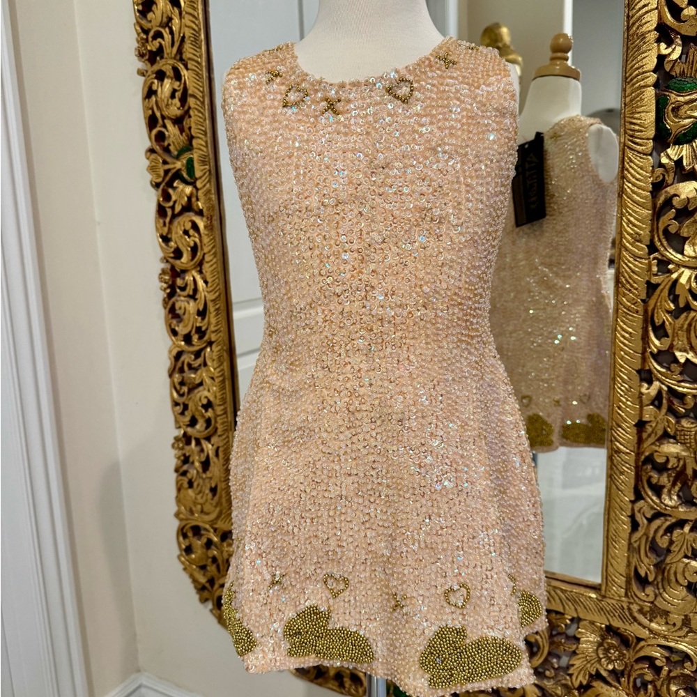 Elegant Little Attitudes by Debra  baby pink Sequin Girls Dress hand‎ beaded